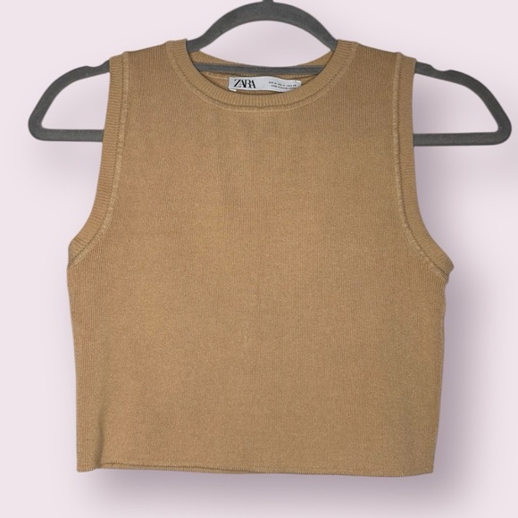 Zara Tan Beige Cropped Sleeveless Sweater Vest - Picture 1 of 6